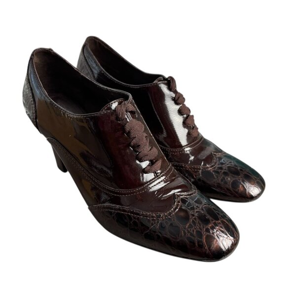 Franco Sarto Artist's Collection A-Hammer Brown Patent Leather Oxford Heels 10M - Picture 2 of 12